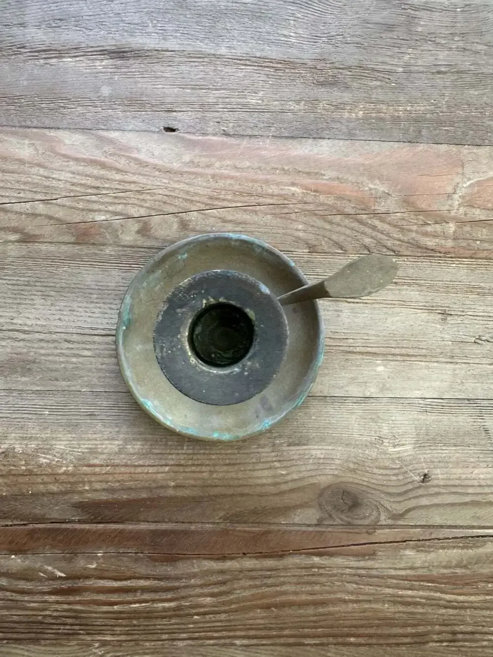Vintage Brass Chamber Candlestick Holder Finger Loop Drip Tray